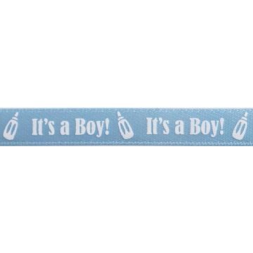 Reel Satin Its A Boy Bottle Ribbon Code B White on Baby Blue 10mm x 4m