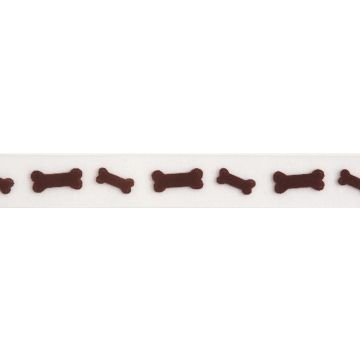 Reel of Organdie Dog Bone Ribbon Code C Brown on White 15mm x 3.5m