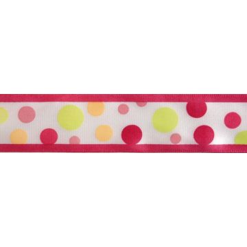 Reel of Multiple Spots Ribbon Code B Pink on White 25mm x 3m