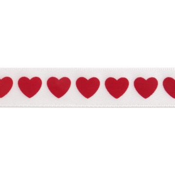 Reel of Satin Heart Print Ribbon Code B Red on White 16mm x 4m