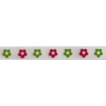 Reel of 2-Tone Flower Print Ribbon Code B Hot Pink Lime Green 6mm x 4m