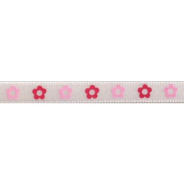 Reel of 2-Tone Flower Print Ribbon Code B Baby Pink Pink 6mm x 4m