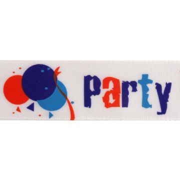 Reel of Party With Balloons Ribbon Code C White 25mm x 3m