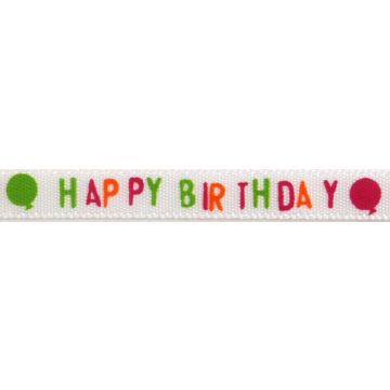 Reel of Happy Birthday Balloons Ribbon Code C Orange Green Pink 6mm x 4.5m
