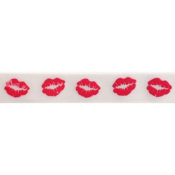 Reel of Lips Ribbon Code B Hot Pink on White 15mm x 3.5m