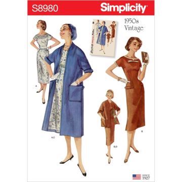 Simplicity Sewing Pattern 8980 (H5) - Misses Vintage Dresses & Coats 6-14 8980H5 6-14