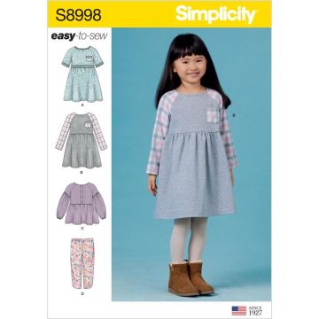 Simplicity Sewing Pattern 8998 (A) - Dress, Top, Pants Age 3-8 8998A Age 3-8