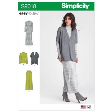 Simplicity Sewing Pattern 9018 (A) - Misses Pants, Vest Dress & Top XXS-XXL 9018A XXS-XXL