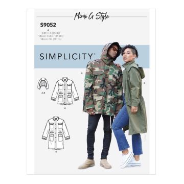 Simplicity Sewing Pattern 9052 (A) - Misses' Mens & Teen's Jacket XS-XL 9052A XS-XL