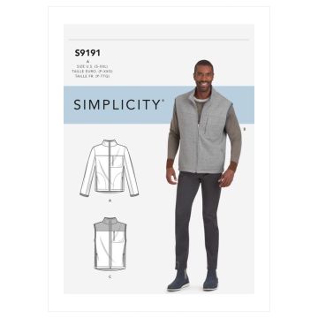 Simplicity Sewing Pattern 9191 (A) - Mens Vests & Jacket S-XXL SS9191A S-XXL