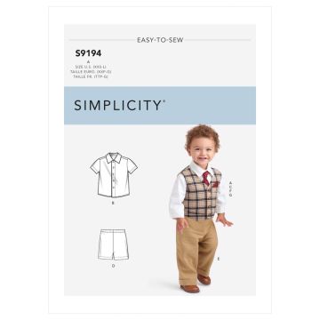 Simplicity Sewing Pattern 9194 (A) - Infants Shirt, Pants & Waistcoat XXS-L SS9194A XXS-L