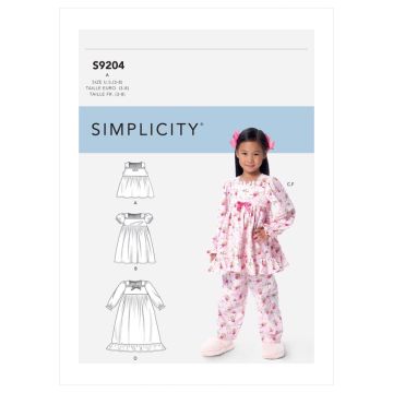 Simplicity Sewing Pattern 9204 (A) - Childrens Tops & Dresses Age 3-8