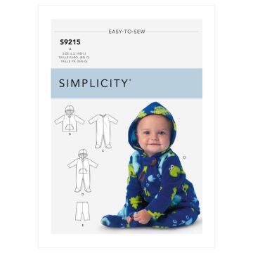 Simplicity Sewing Pattern 9215 (A) - Baby Jacket, Bodysuit & Pants NB-S-M-L SS9215A NB-S-M-L