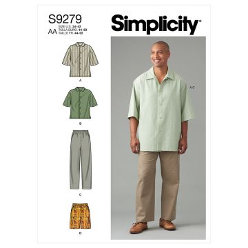 Simplicity Sewing Pattern 9279 (AA) - Mens Shirt Pants & Shorts 34-42 S9279AA 34-42