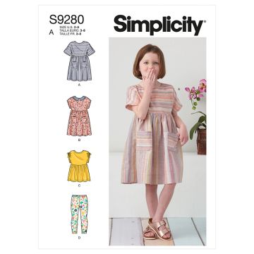 Simplicity Sewing Pattern 9280 (A) - Child Dress, Top & Leggings Age 3-8 S9280A 3-8