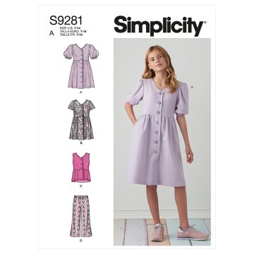 Simplicity Sewing Pattern 9281 (A) - Girls Dresses Top & Pants Age 7-14 S9281A 7-14