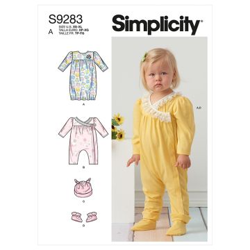 Simplicity Sewing Pattern 9283 (A) - Infants Knit Gown & Jumpsuit XS-XL S9283A XS-XL