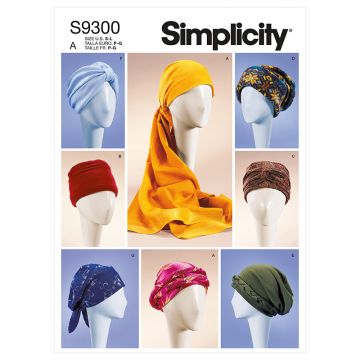 Simplicity Sewing Pattern 9300 (A) - Misses Turbans Headwraps & Hats S-L S9300A S-L