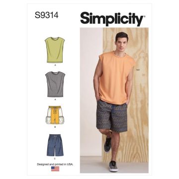 Simplicity Sewing Pattern 9314 (A) - Mens Knit Top & Shorts XS-XL SS9314A XS-XL