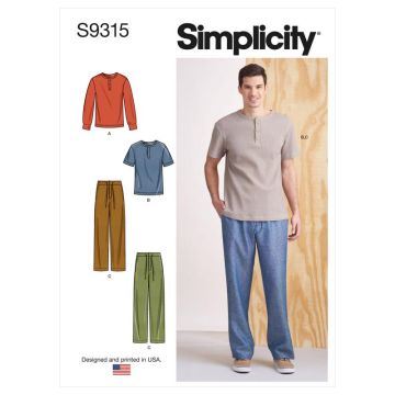 Simplicity Sewing Pattern 9315 (A) - Mens Knit Top & Shorts XS-XXL SS9315A XS-XXL