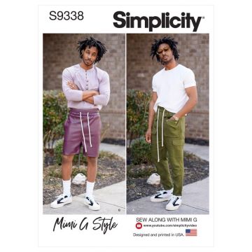 Simplicity Sewing Pattern 9338 (A) - Mens Pull On Pants or Shorts XS-XL SS9338A XS-XL