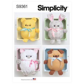 Simplicity Sewing Pattern 9361 (OS) - Plush Bear Bunny Kitten & Pup One Size SS9361OS One Size