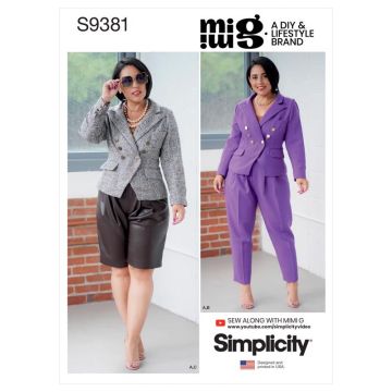 Simplicity Sewing Pattern 9381 (BB) - Misses Jacket Pants & Shorts 20-28 SS9381BB 20W-28W