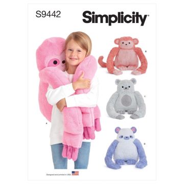 Simplicity Sewing Pattern 9442 (OS) - Hugging Plush Animals One Size