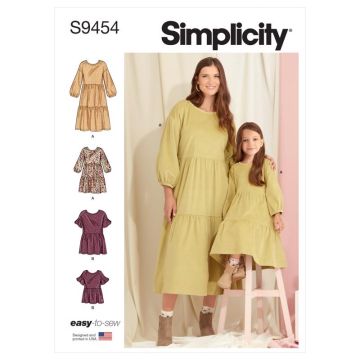 Simplicity Sewing Pattern 9454 (AA) - Child & Misses Dress & Top 3-8 XS-XL