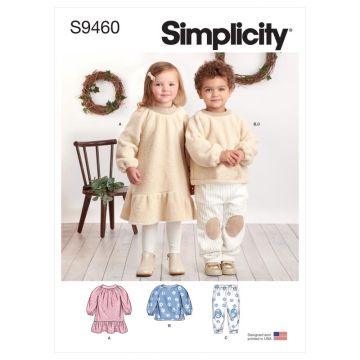 Simplicity Sewing Pattern 9460 (A) - Toddler & Child Dress, Top, Pants 6m-8y
