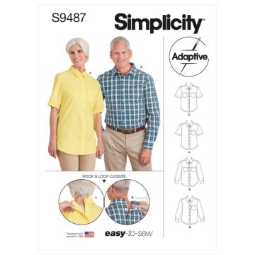 Simplicity Sewing Pattern 9487 (A) - Unisex Adaptive Shirt XS-XL
