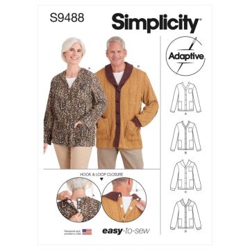 Simplicity Sewing Pattern 9488 (A) - Unisex Adaptive Cardigan XS-XL