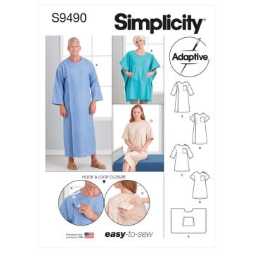 Simplicity Sewing Pattern 9490 (AA) - Unisex Recovery Gowns & Bed Robe XS-M