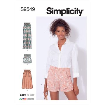 Simplicity Sewing Pattern 9549 (A) - Misses Pants Shorts & Skirt 6-18