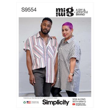 Simplicity Sewing Pattern 9554 (A) - Unisex Shirt in Two Lengths XS-XL