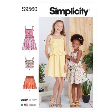 Simplicity Sewing Pattern 9560 (K5) - Childrens Dress, Top & Skirt Age 7-14