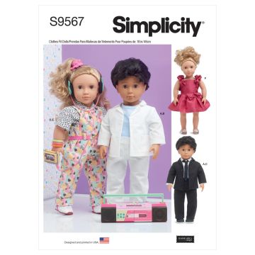 Simplicity Sewing Pattern 9567 (OS) - 18 Inch Doll Clothes One Size