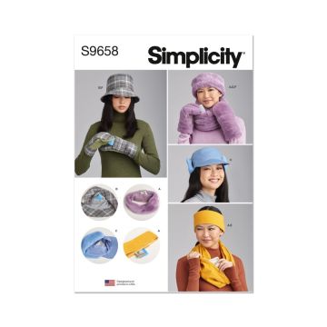 Simplicity Sewing Pattern 9658 (A) Hats, Headband, Mittens, Cowl, Scarf  S-L