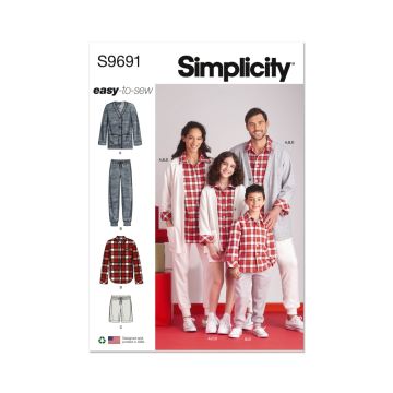 Simplicity Sewing Pattern 9691 (AA) Unisex Shirt Cardigan Shorts Joggers  S-L