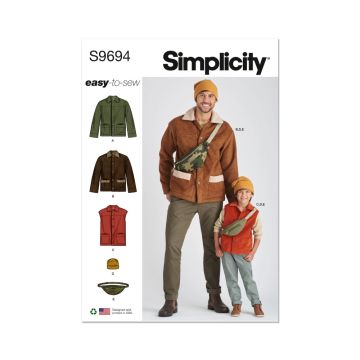 Simplicity Sewing Pattern 9694 (A) Boys & Mens Jacket Vest Hat Bag  S-L S-XL