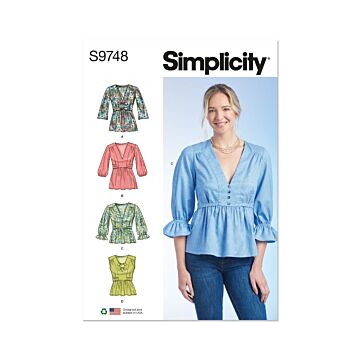 Simplicity Sewing Pattern 9748 (U5) Misses' Top with Sleeve Variations  16-24