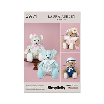 Simplicity Sewing Pattern 9771 (OS) Plush Bear Clothes & Hats Laura Ashley  OS