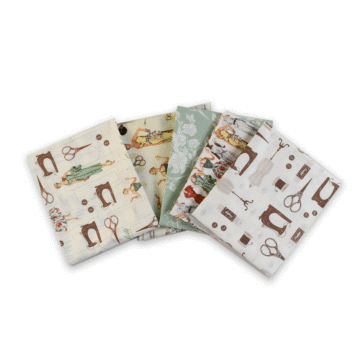 Simplicity Vintage Sewing Fat Quarter 100% Cotton Fabric Pack Ivory 