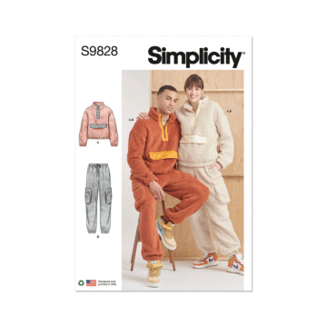 Simplicity Sewing Pattern 9828 (A) Unisex Sweatshirt and Pants  XS-S-M-L-XL-XXL