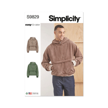 Simplicity Sewing Pattern 9829 (A) Men's Half Zip Hoodie  S-M-L-XL-XXL