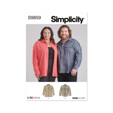 Simplicity Sewing Pattern 9859 (AA) Plus Size Unisex Shirts  S-M-L