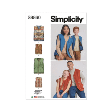 Simplicity Sewing Pattern 9860 (A) Vests American Sewing Guild  XS - L  XS - XL