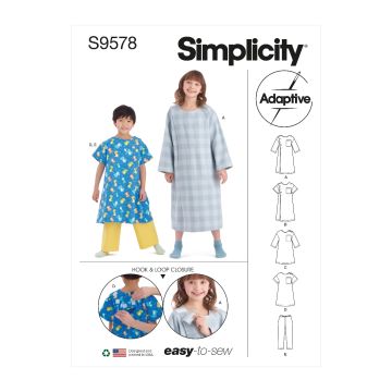 Simplicity Sewing Pattern 9578 (HH) - Childs Recovery Gowns & Pants Age 3-6