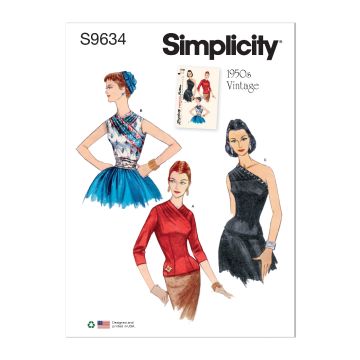 Simplicity Sewing Pattern 9634 (H5) - Vintage Blouses & Cummerbund 6-14