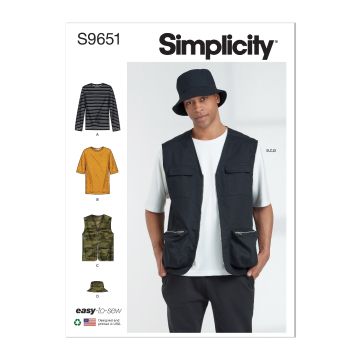 Simplicity Sewing Pattern 9651 (BB) - Mens Knit Top Vest & Hat 44-52